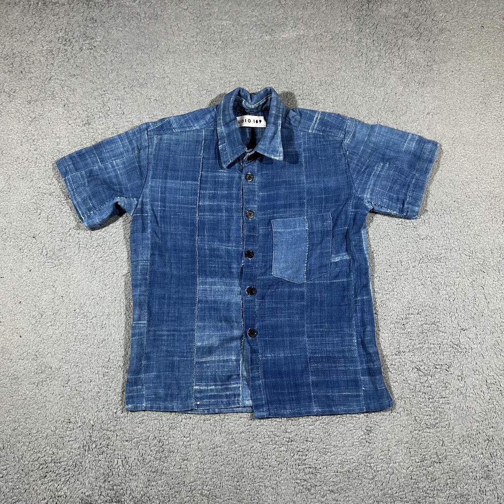 Studio 189 Patchwork Blue Shirt Button-up Youth Size Small #2029